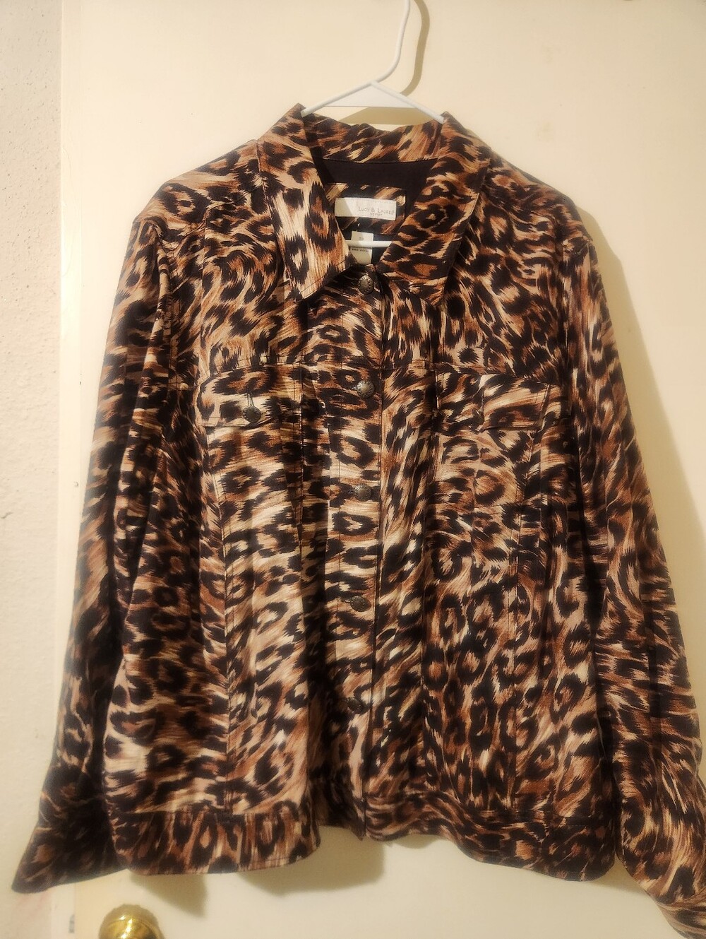 Leopard Print Button-Up Linen Shirt Jacket - Brown Black Sz 3X